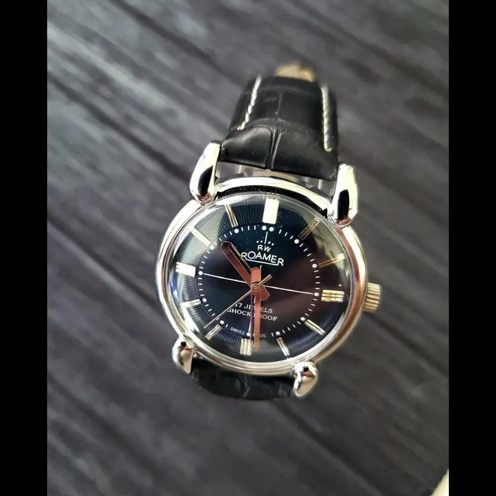 Rare Roamer Brevete Swiss Mens Manual Watch Slv Blu‎ Blk